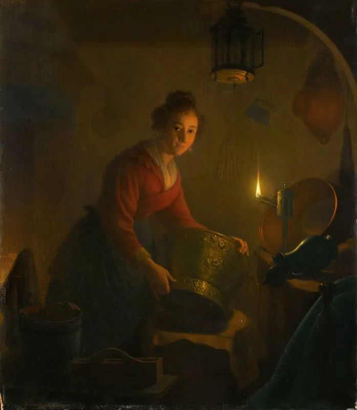 A Woman In A Kitchen By Candlelight Wall Art by Michiel Versteegh - High-Resolution Digital Print