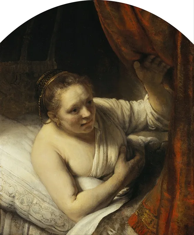 A Woman In Bed Wall Art by Rembrandt van Rijn - High-Resolution Digital Print