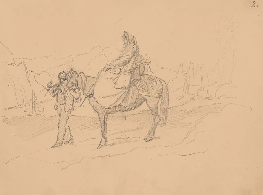 A Woman On A Horse Led By A Man In Fez Wall Art by Józef Simmler - High-Resolution Digital Print