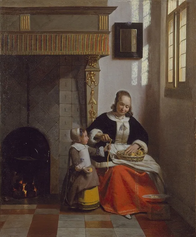 A Woman Peeling Apples Wall Art by Pieter De Hooch - High-Resolution Digital Print