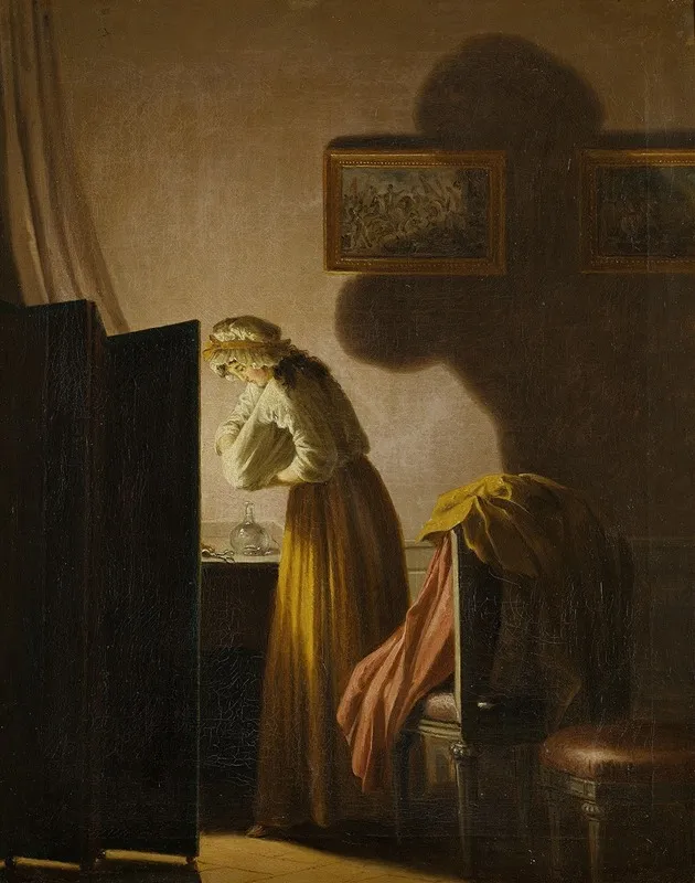 A Woman Picking Fleas By Candlelight