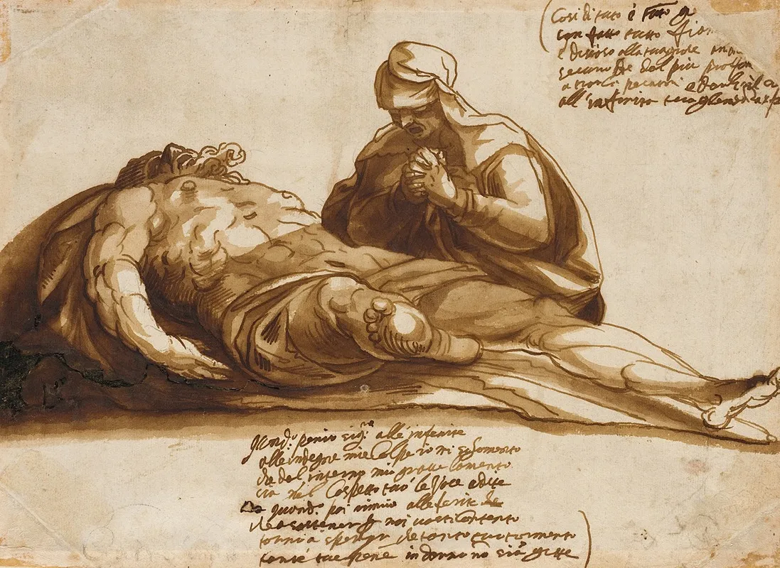 A Woman Praying Over The Dead Body Of Christ