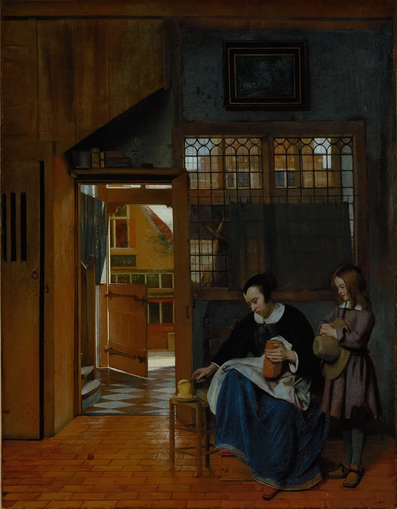 A Woman Preparing Bread And Butter For A Boy Wall Art by Pieter De Hooch - High-Resolution Digital Print