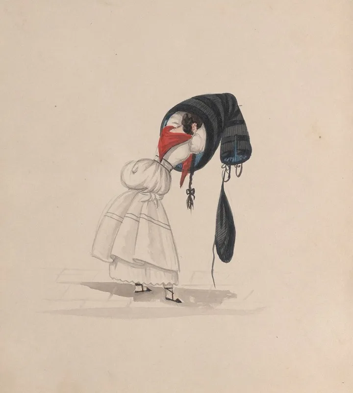 A Woman Putting On Her Saya Viewed From Behind Wall Art by Francisco Fierro - High-Resolution Digital Print