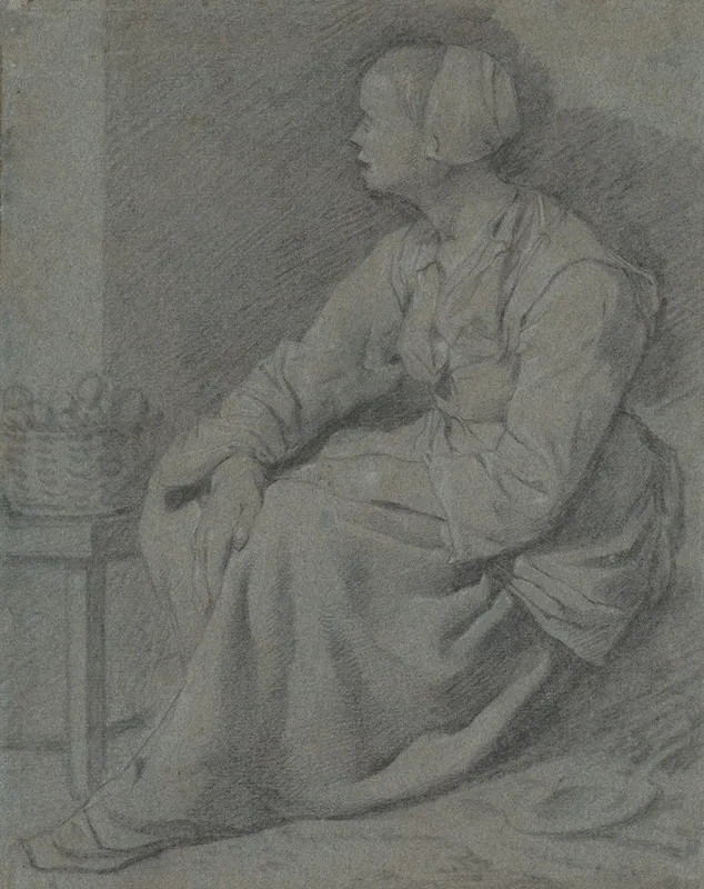 A Woman Seated Near A Basket On A Stool Wall Art by Cornelis Pietersz. Bega - High-Resolution Digital Print