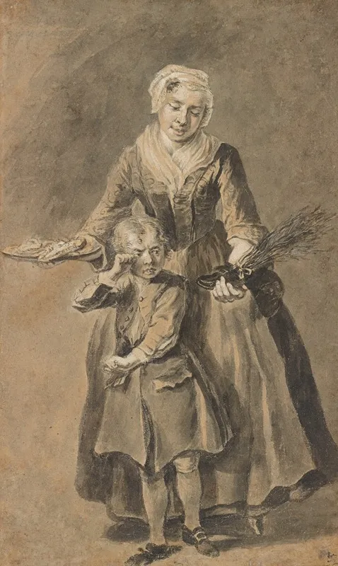 A Woman Showing A Weeping Boy His Shoe Of Switches