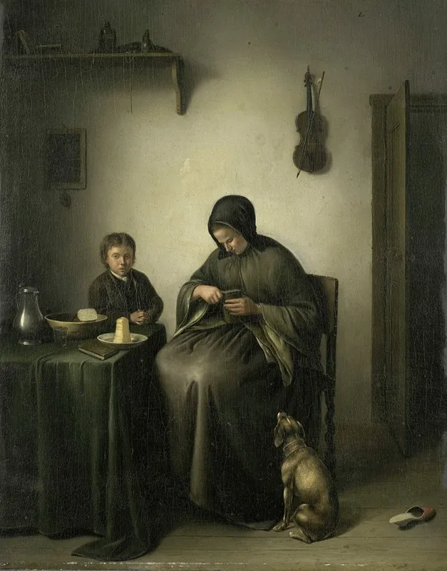 A Woman Slicing Bread Wall Art by Johannes Christiaan Janson - High-Resolution Digital Print