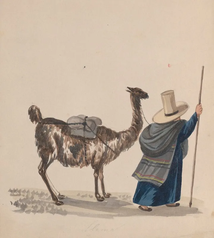 A Woman Walking With A Llama Wall Art by Francisco Fierro - High-Resolution Digital Print