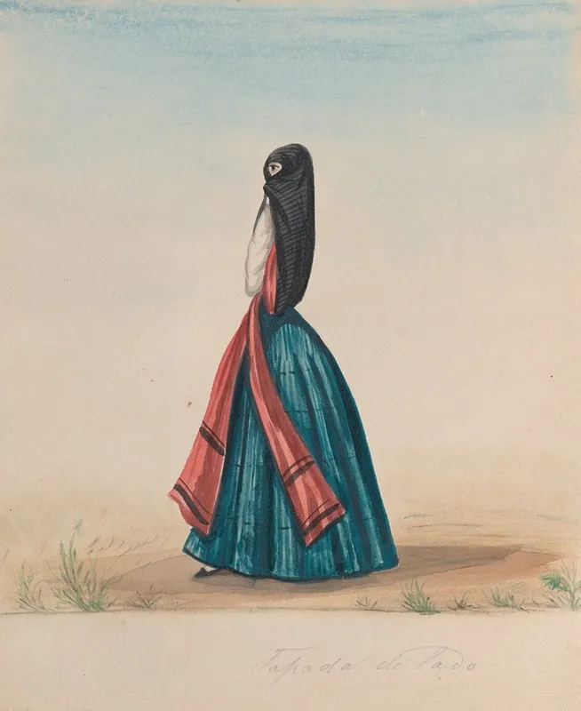 A Woman Wearing The Saya And Manto Standing In Profile Wall Art by Francisco Fierro - High-Resolution Digital Print