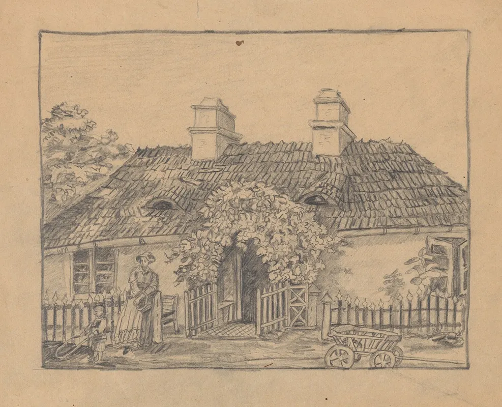 A Woman With Child On The Background Of A Country House