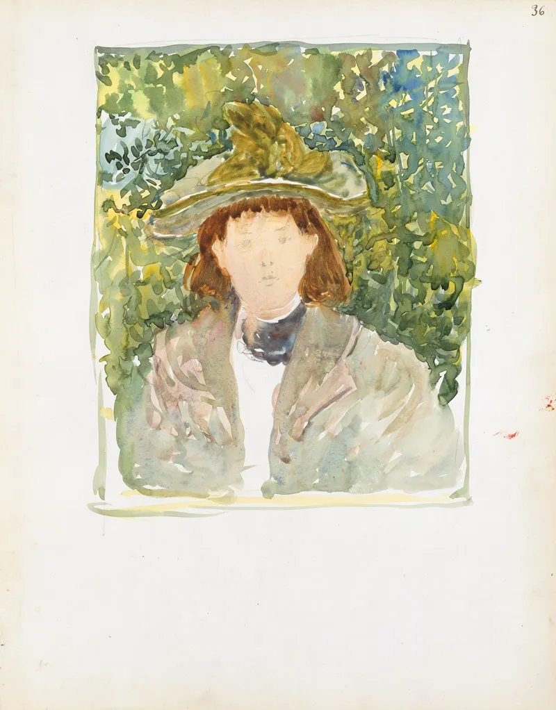 A Woman With Red Hair Wearing A Green Plumed Hat Wall Art by Maurice Prendergast - High-Resolution Digital Print