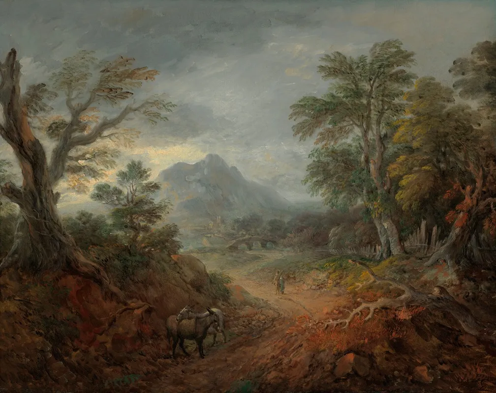 A Wooded Landscape With Donkeys And Figures On A Path Wall Art by Thomas Gainsborough - High-Resolution Digital Print