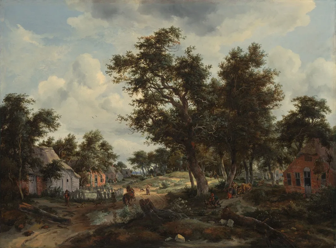 A Wooded Landscape With Travelers On A Path Through A Hamlet