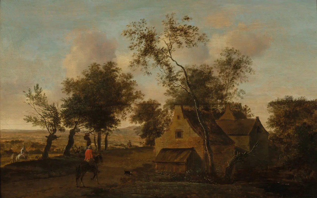 A Wooded Landscape With Travellers And Riders Wall Art by Isaac Koene - High-Resolution Digital Print
