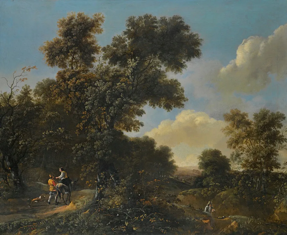 A Wooded Landscape With Travellers On A Sandy Path Wall Art by Adriaen Hendriksz. Verboom - High-Resolution Digital Print