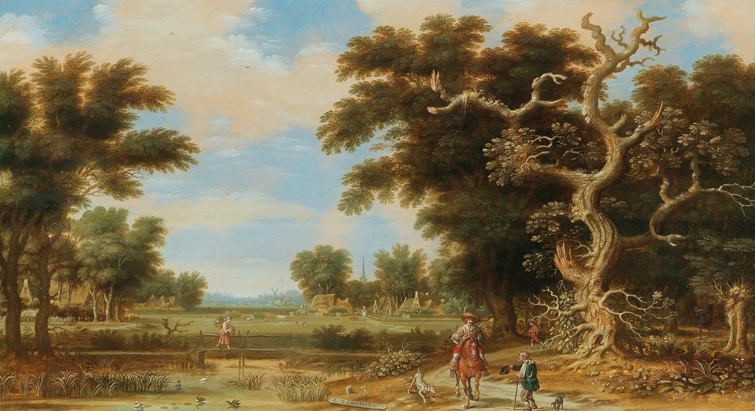 A Wooded River Landscape With A Horseman And Wanderers Wall Art by Raphael Govertsz. Camphuysen - High-Resolution Digital Print