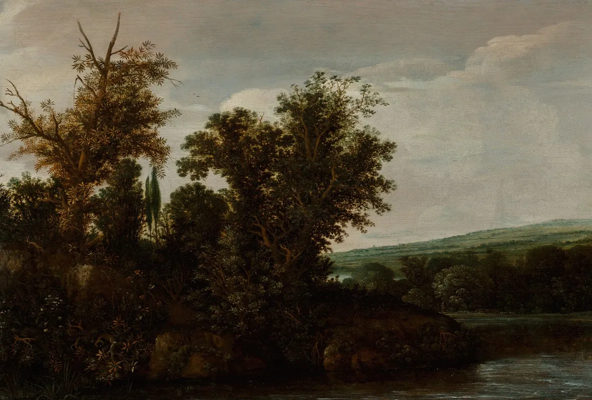 A Wooded River Landscape With A Horseman Circa Wall Art by Hendrik Cornelisz. Vroom - High-Resolution Digital Print