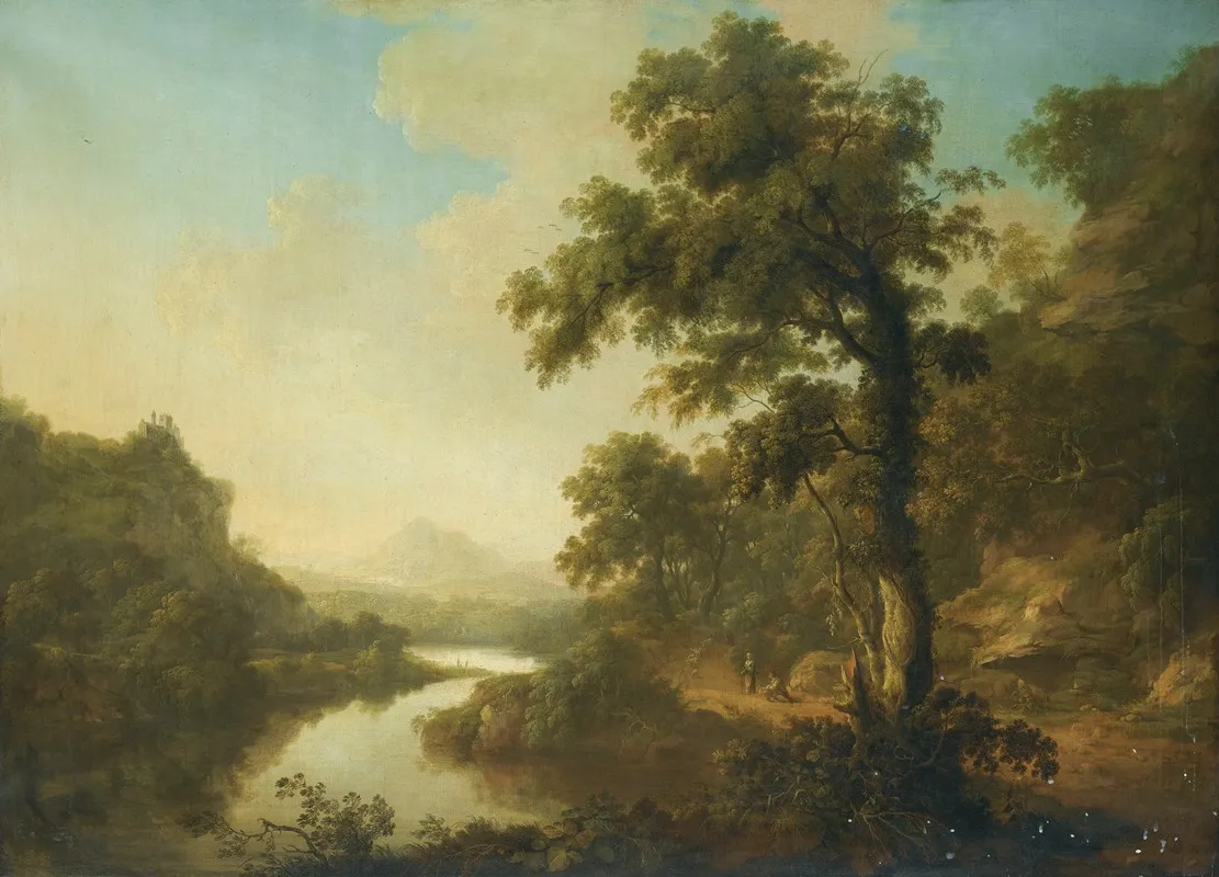A Wooded River Landscape With Figures On A Path Wall Art by Thomas Roberts - High-Resolution Digital Print