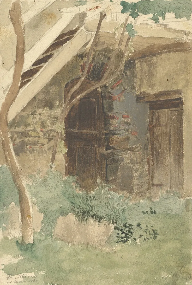 A Wooden Door Of A Farm Building Near Merano Wall Art by Friedrich Eduard Meyerheim - High-Resolution Digital Print