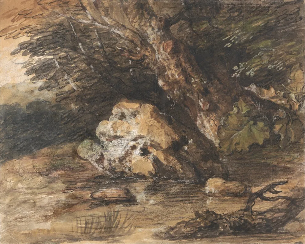 A Woodland Pool With Rocks And Plants Wall Art by Thomas Gainsborough - High-Resolution Digital Print