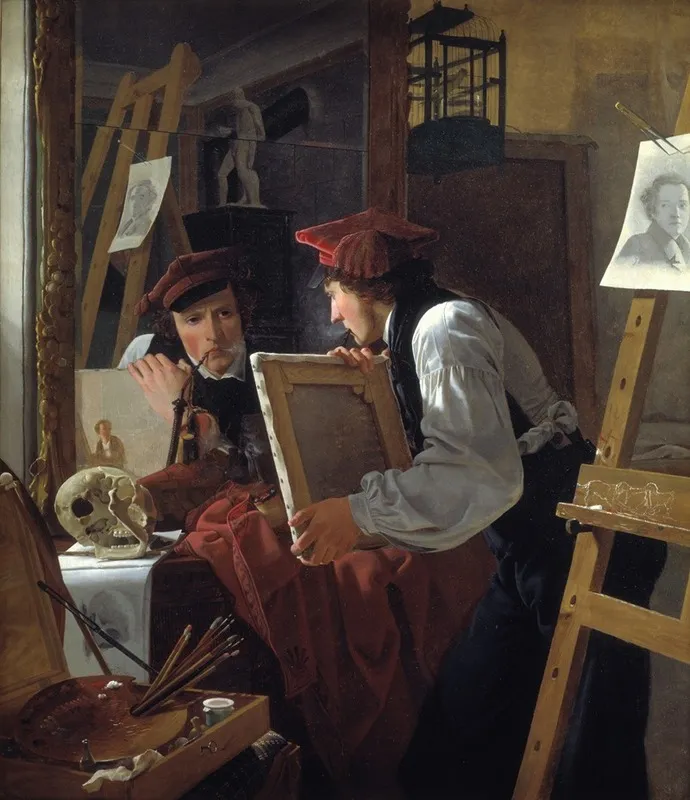 A Young Artist Ditlev Blunck Examining A Sketch In A Mirror 2