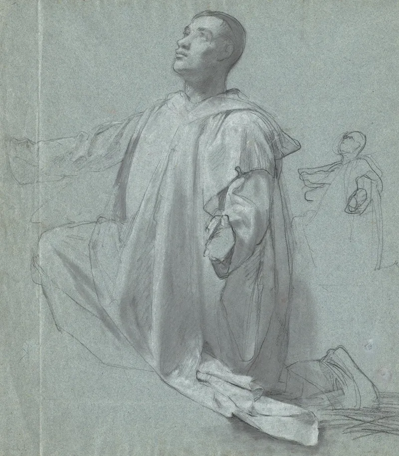 A Young Benedictine Monk Kneeling Wall Art by Jean Leonard Lugardon - High-Resolution Digital Print