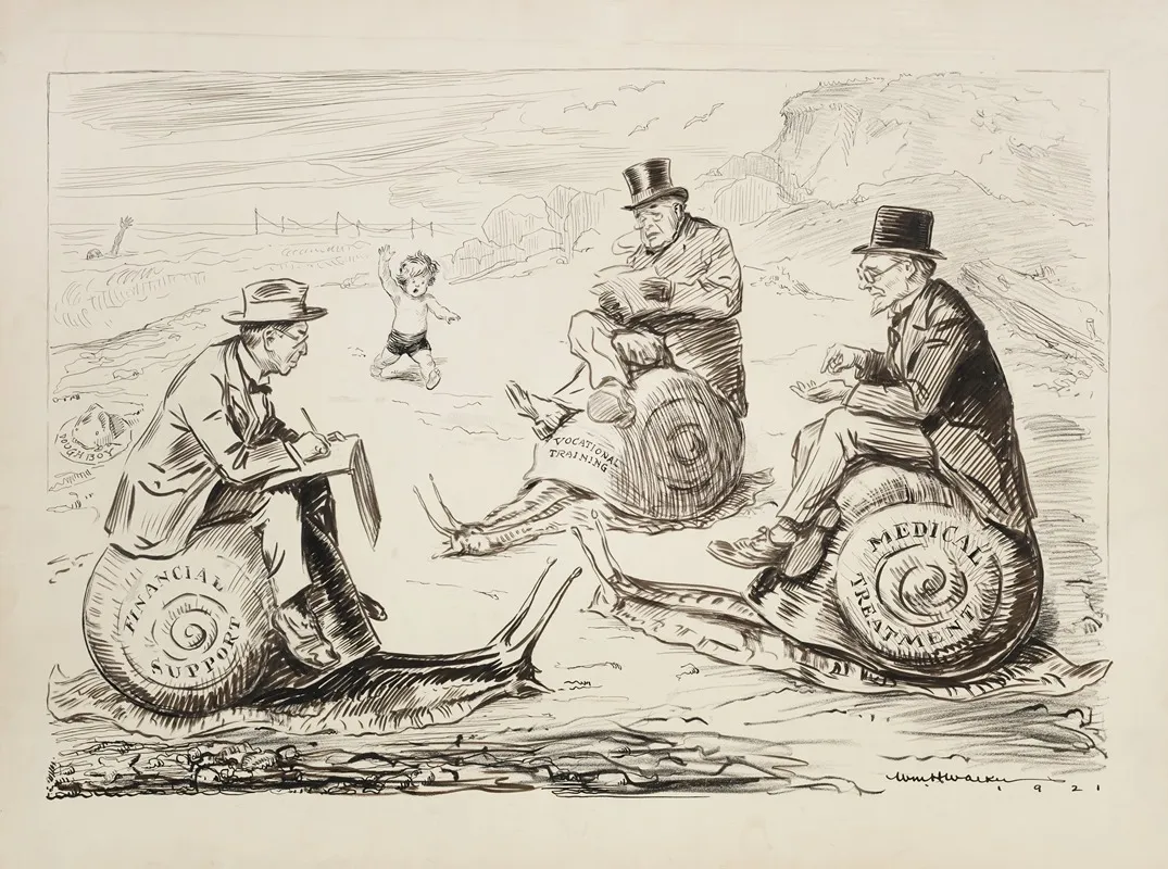 A Young Boy Approaches Three Men Writing And Riding Snails