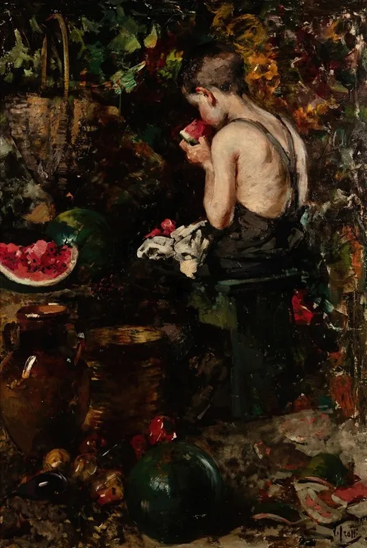 A Young Boy Eating A Watermelon