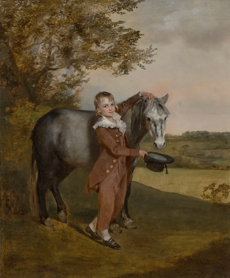 A Young Boy Holding A Pony And Hat In A Landscape Wall Art by Henry Walton - High-Resolution Digital Print