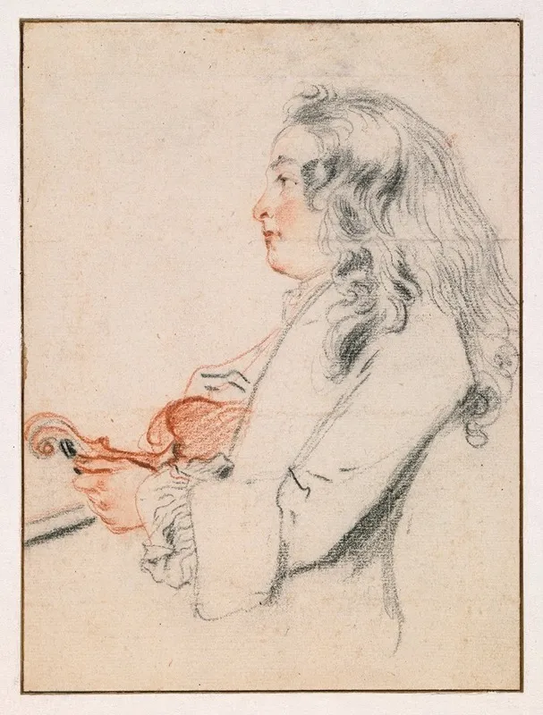 A Young Gentleman Tuning A Violin Wall Art by Jean-Antoine Watteau - High-Resolution Digital Print