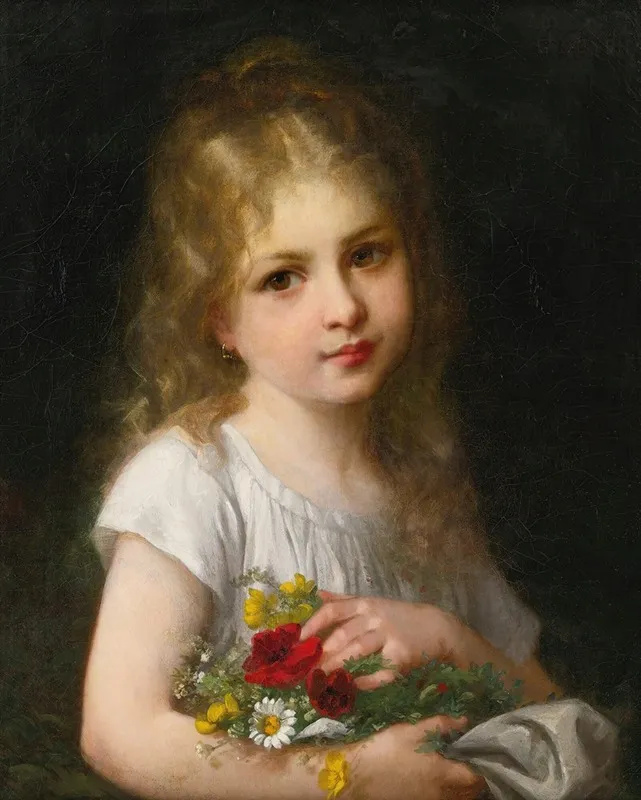 A Young Girl Holding A Bouquet Wall Art by Gustave Doyen - High-Resolution Digital Print