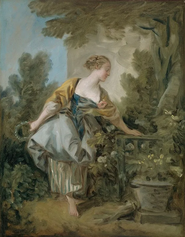 A Young Girl In A Park Wall Art by François Boucher - High-Resolution Digital Print