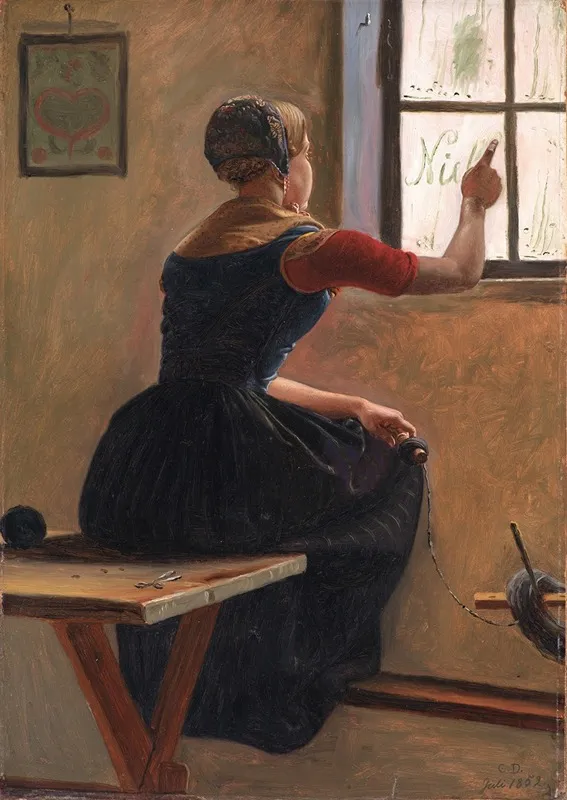 A Young Girl In Jutland Writing Her Beloveds Name On A Misty Window Wall Art by Christen Dalsgaard - High-Resolution Digital Print