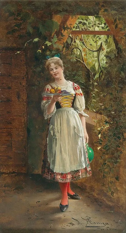 A Young Girl In Traditional Costume Wall Art by Johann Hamza - High-Resolution Digital Print