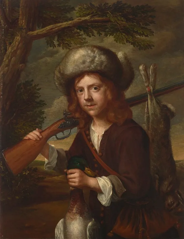 A Young Hunter In A Fur Cap With A Rifle Mallard And Hare Wall Art by After Wallerant Vaillant - High-Resolution Digital Print