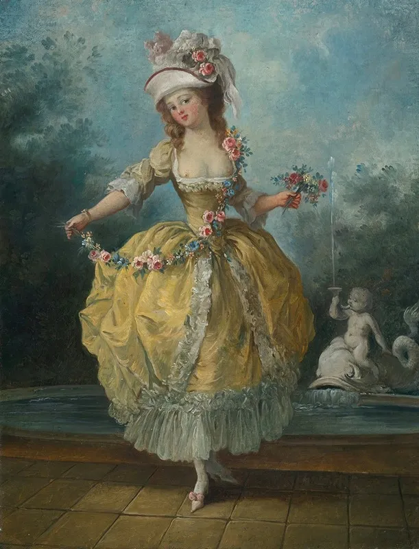 A Young Lady In A Garden Holding A Garland Of Flowers