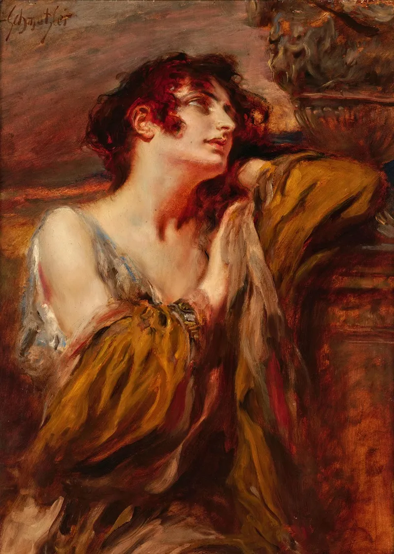 A Young Lady Lost In Thought Wall Art by Leopold Schmutzler - High-Resolution Digital Print