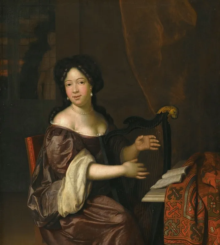 A Young Lady Playing The Harp Wall Art by Jan Tilius - High-Resolution Digital Print