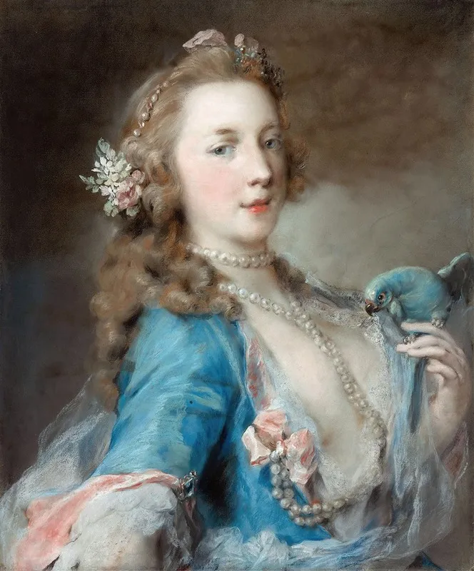 A Young Lady With A Parrot Wall Art by Rosalba Carriera - High-Resolution Digital Print