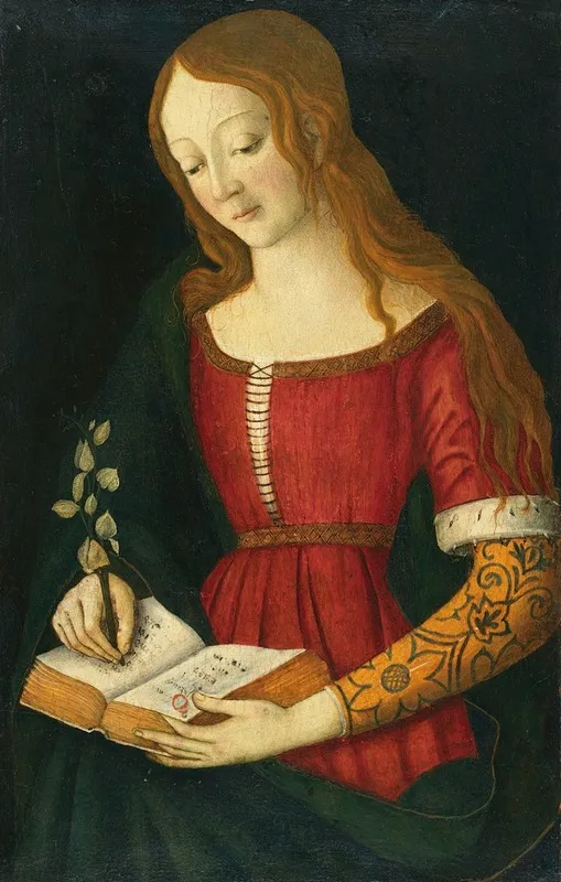 A Young Lady Writing In A Hymnal Wall Art by Giacomo Pacchiarotto - High-Resolution Digital Print