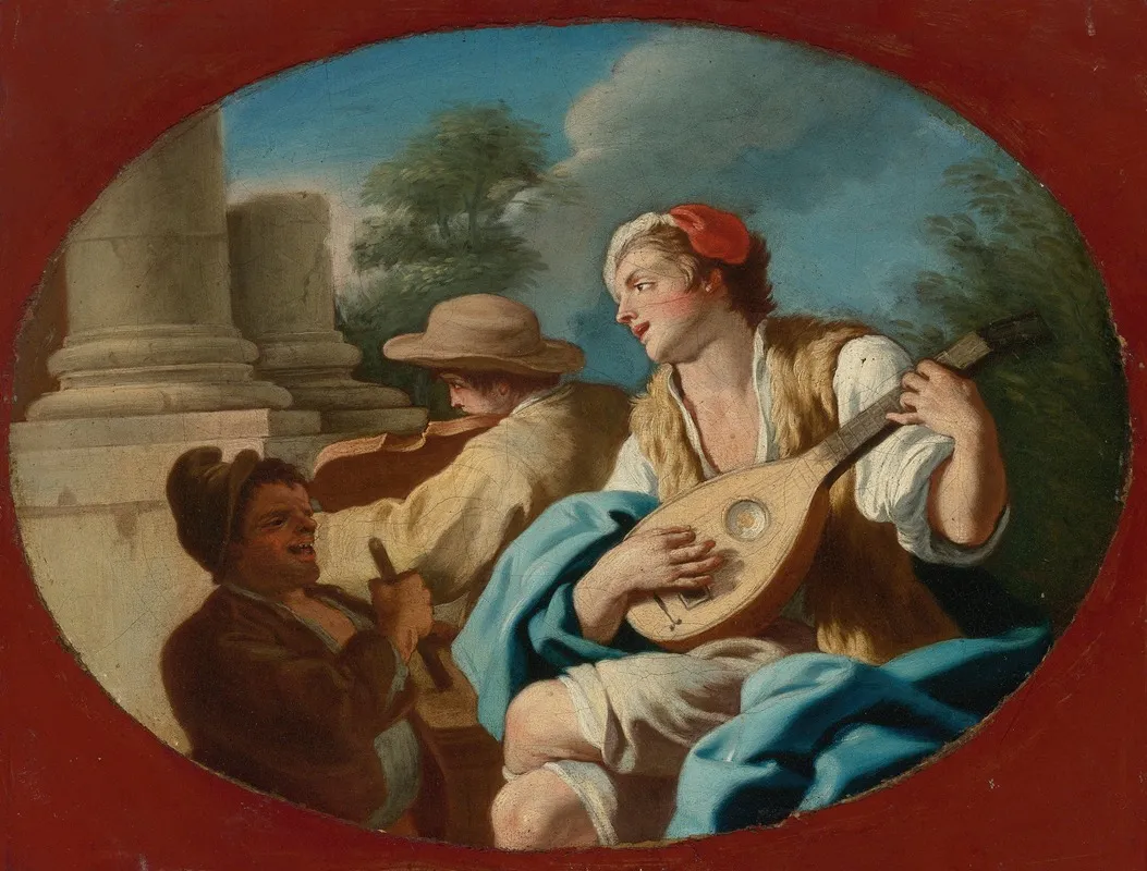 A Young Man Playing The Lute With Others Playing A Violin And A Rommelpot Wall Art by Pietro Bardellino - High-Resolution Digital Print