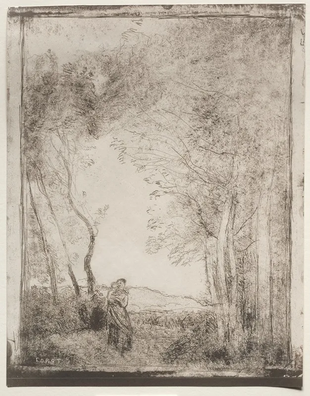 A Young Mother At The Entrance Of A Wood