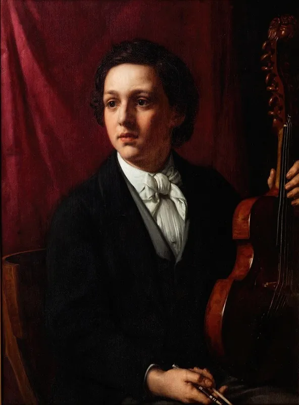 A Young Musician With Her Violin Portrait Of Ms Rung 1854 1914 Wall Art by Holger Roed - High-Resolution Digital Print
