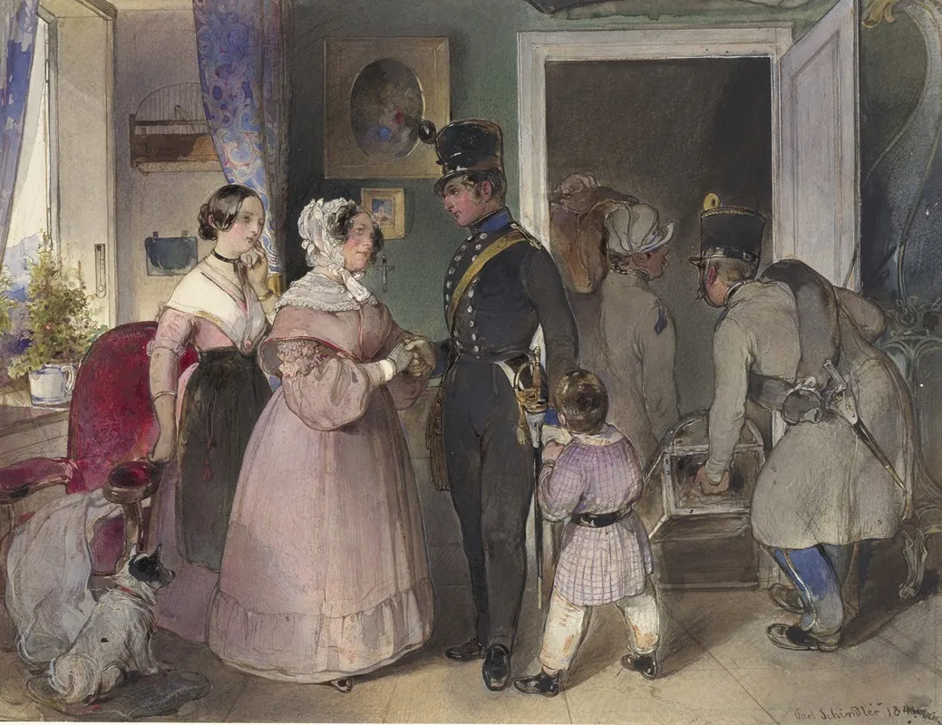 A Young Officer Saying Farewell To His Family Wall Art by Carl Schindler - High-Resolution Digital Print