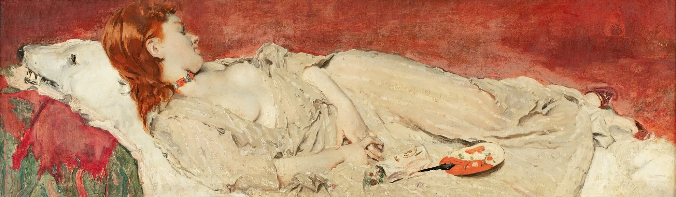 A Young Red Hair Girl Sleeping On A Bearskin Wall Art by Alfred Stevens - High-Resolution Digital Print