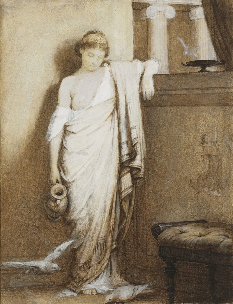A Young Roman Woman In A Classical Interior Wall Art by John William Waterhouse - High-Resolution Digital Print