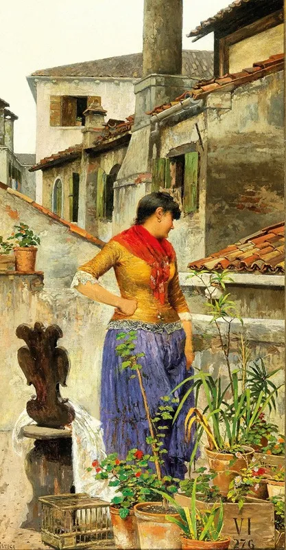 A Young Venetian Woman On A Roof Terrace