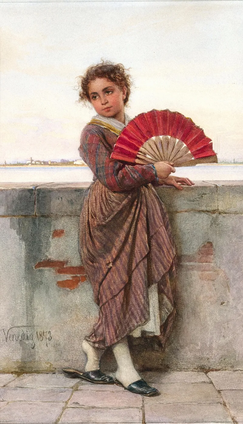 A Young Venetian Woman With A Fan Wall Art by Ludwig Johann Passini - High-Resolution Digital Print