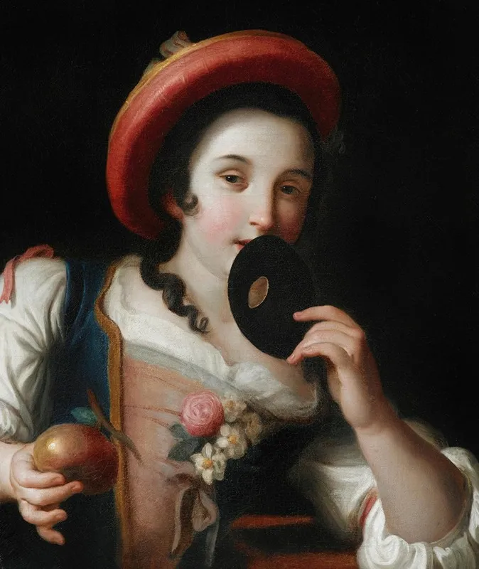 A Young Woman Holding A Mask And A Pomegranate Wall Art by Pietro Rotari - High-Resolution Digital Print