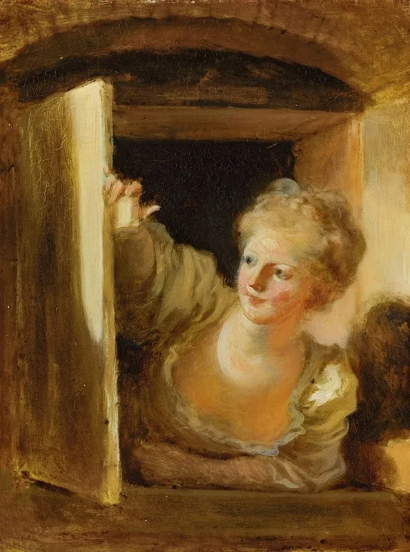 A Young Woman Leaning Out Of A Window Wall Art by Jean-Honoré Fragonard - Canvas Print